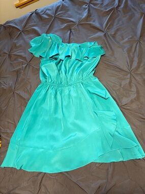 Sequin Hearts Teal Ruffle Off-Shoulder Dress